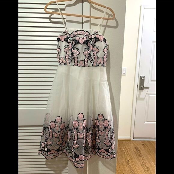 Asos Floral Embroidery Mesh Splicing A Line Dress Bridal Dress 👗 Bachelorette - Picture 4 of 7